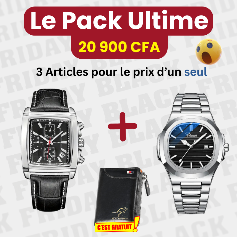 Pack Ultime = Portefeuille + Montre Rich +Montre Megir- COD